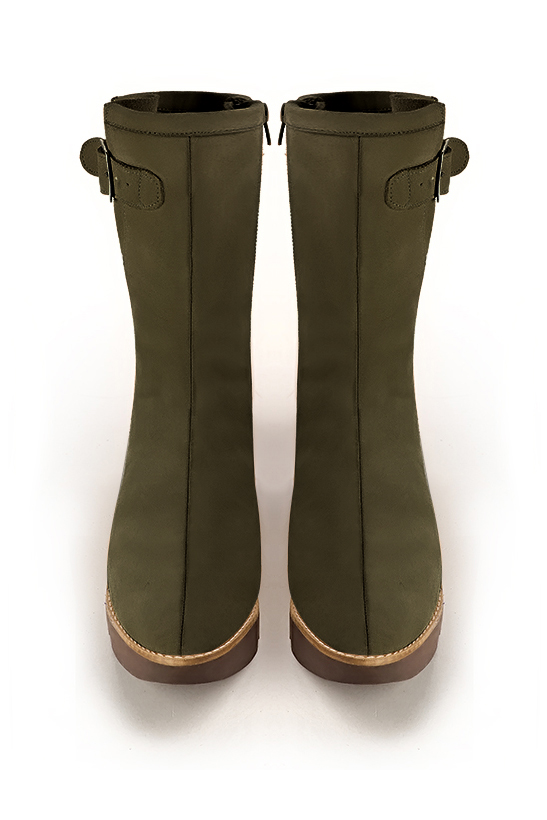 Khaki green women's ankle boots with a zip on the inside.. Top view - Florence KOOIJMAN